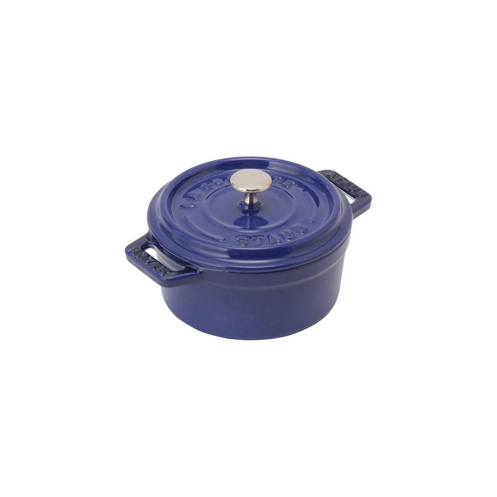 STAUB Pico Cocotte Round, 10cm, Royal Blue, Small, Two-Handed Cast Iron Enamel Pot, Oven-Safe