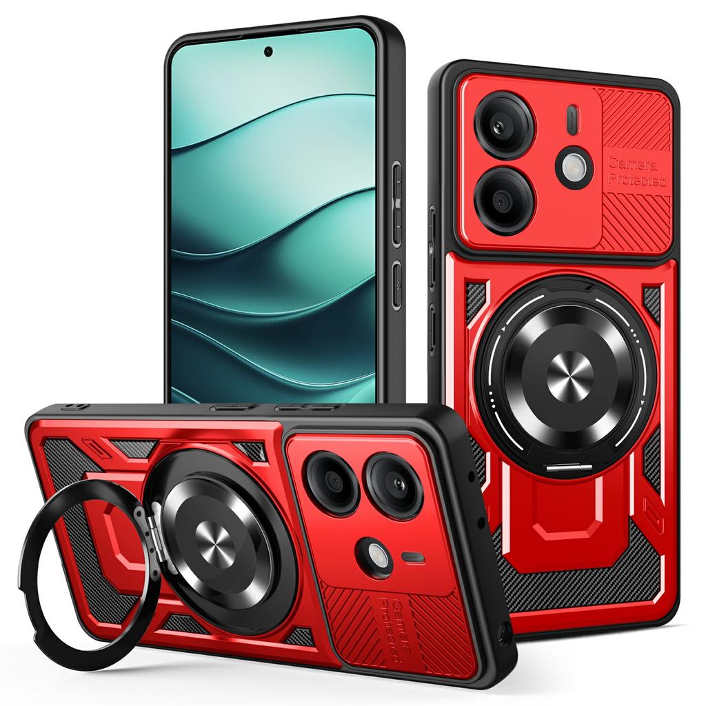 Dla Xiaomi Redmi Note 14 4G (163.25mm) Magnetyczne etui obrotowa podpórka TPU+PC pokrowiec na telefon