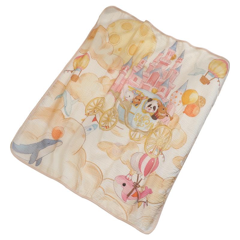 Newborn Cartoon Print Gauze Swaddle Blanket - Two-Layer Infant Wrap, Absorbent Bath Towel