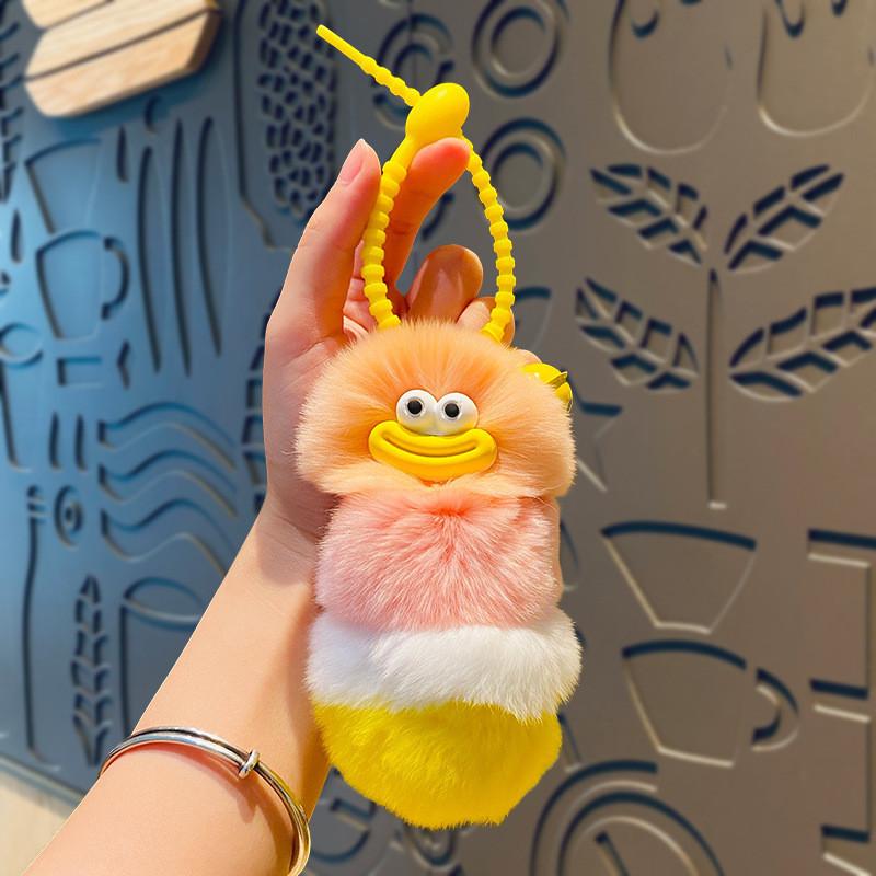Plush Adorable Cartoon Caterpillar Bunny Keychain Perfect For Decoration Bag