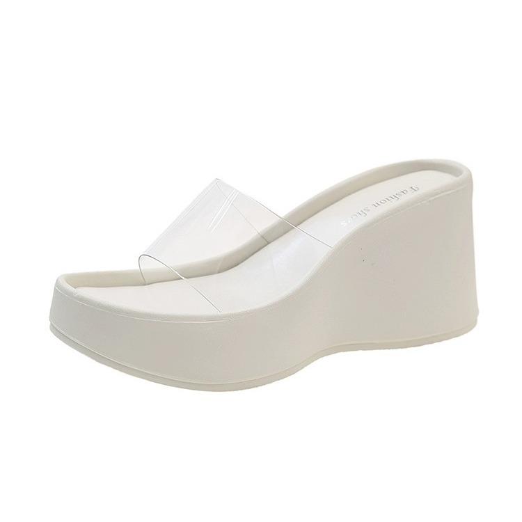 Popular Thick-bottomed Cool Slippers Women's 2025 Summer New Fashion Slope Heel Transparent Foreign Style Versatile Super Fairy One-word Drag
