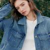ELLE French Modern Design Ink Splash Lapel Long Sleeve Cropped Jacket Women jackets Blue EF50360