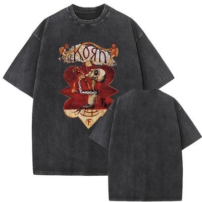 Gewaschene Vintage-Rockband Korn Falling Away From Me T-Shirt mit Skelett-Print, Herren-T-Shirt, übergroße T-Shirts