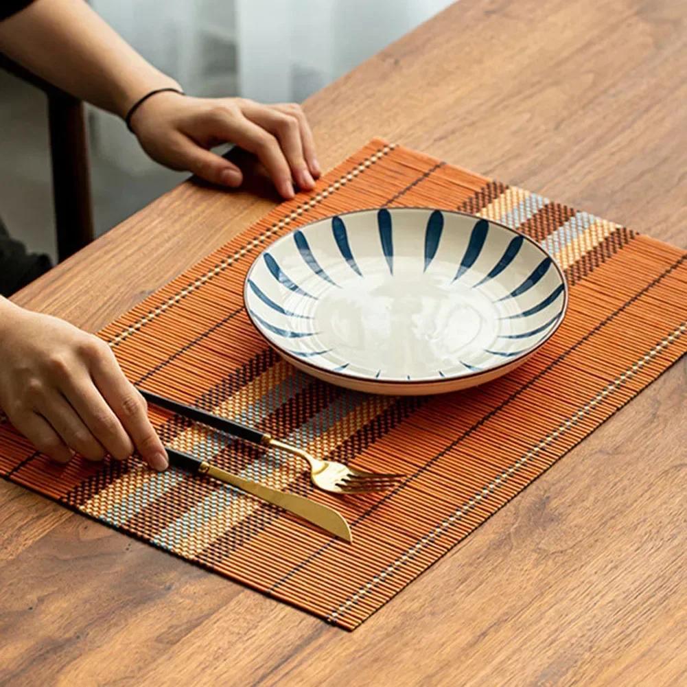 5 pezzi Tovagliette da tavola Tessute Intrecciate a Coste Lavabili Antiscivolo Tappetini da tavola Decorazione da tavola Riutilizzabili Tappetini per arrotolare il sushi