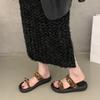 Fashion New Flat Platform Versatile Slip Beach Shoes Summer New Round Toe Open Toe Metal Buckle Soft Sole Casual Sandals
