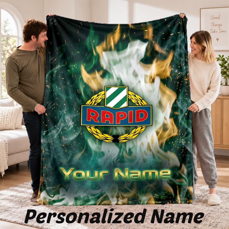 Rapid Wien FC Personalized Flannel Blanket Custom Name Text Soft Throw Blanket Home Decor