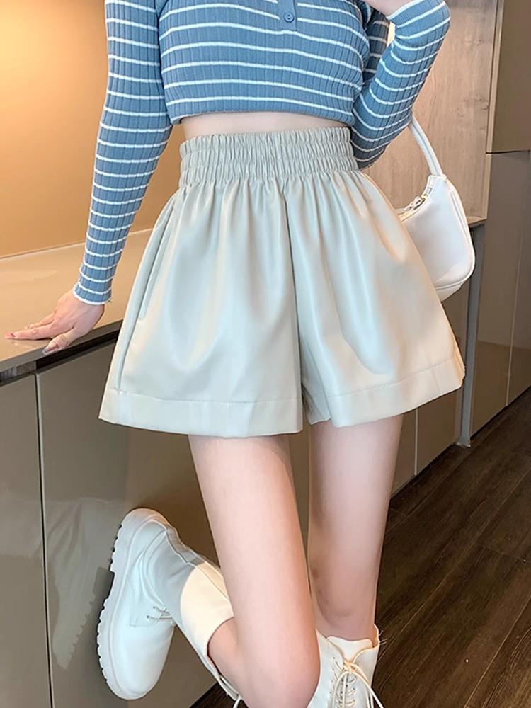 

Женские шорты А-силуэта с высокой талией из искусственной кожи – Осень/Зима 2025 Черные модные широкие повседневные брюки 2XL абрикосовый