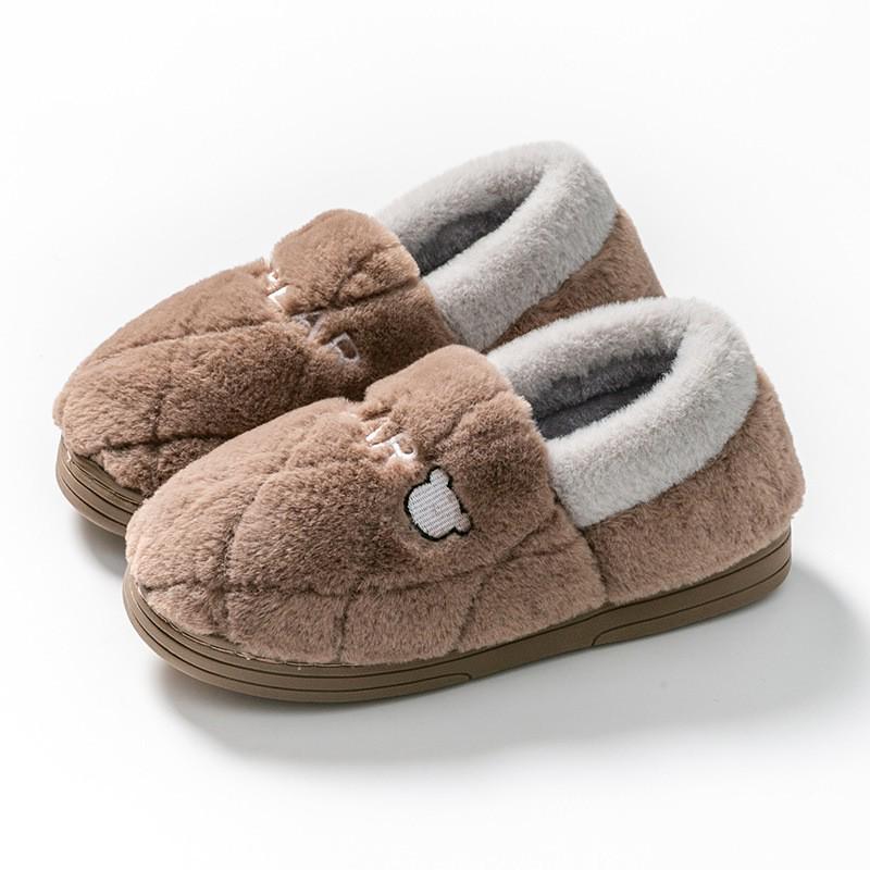 Men's and Women's Thickened Cotton Slippers: Fleece-Lined, Heel-Covering, Warm Indoor Shoes for Winter.