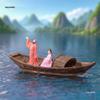 Creative Floating Mini Boat Ornaments: Zhuge Liang & Li Bai figures in Ancient Costume - DIY Decorative Accessories