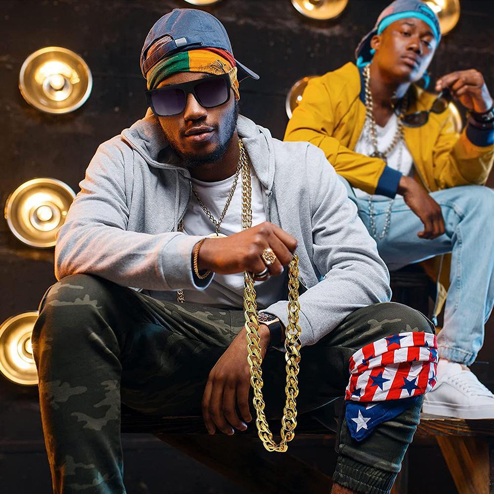 Hip Hop Costume Set Big Gold Chain 80s 90s Costume Outfit Set Dollar Sign Ring Rock Star Glasses Glasses Bracelet for Boys Girls