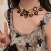 Punk Sexy Leopardenmuster Herz Perlen Choker Leopardenmuster Blume Imitation Perlen Doppellagige Halskette für Damen Schmuck