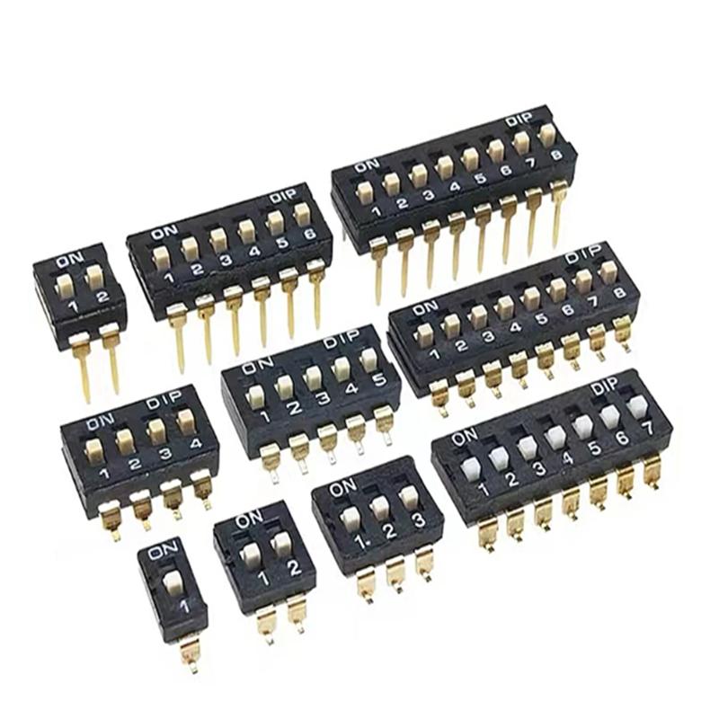Slide Type SMT SMD Dip Switch Toggle 2.54mm 2Row 4Pin 2 Position/8 Pin 4 Position/16Pin 8 Position Black Switch Gold Plated Pin Switches4