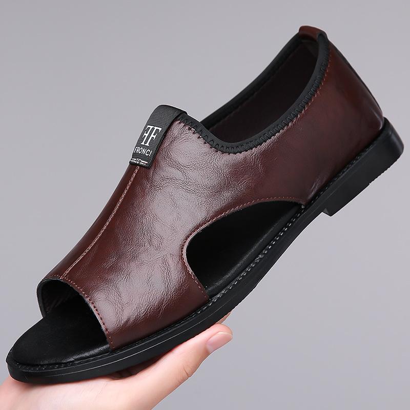 

Мужские сандалии из высококачественной кожи, повседневные сандалии, модные уличные сандалии на плоской подошве, летние пляжные туфли с открытым носком для мужчин, бренд Sandalias 39