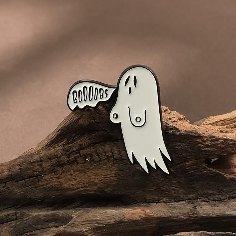 White Ghost Personalized Brooch In Alloy With Fun Cartoon Design For Enthusiasts Halloween