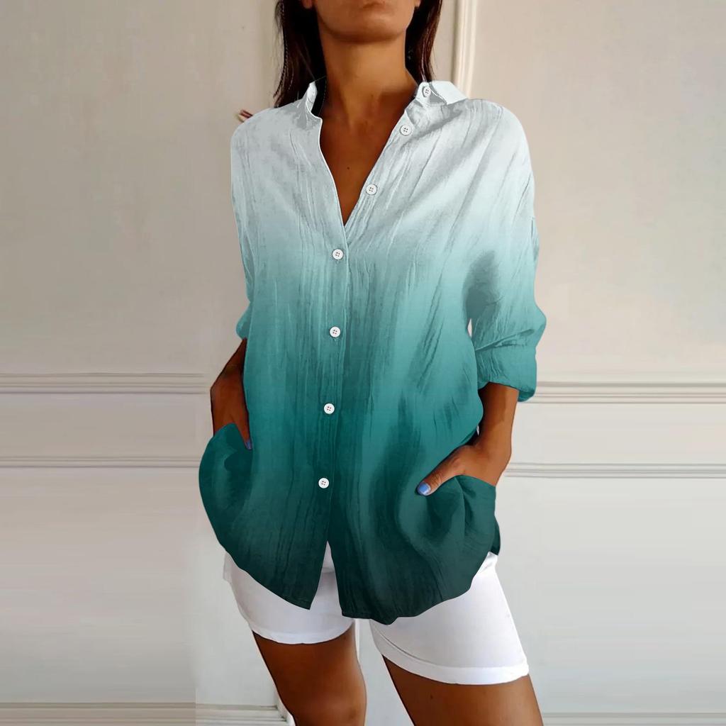Womens Button Down Shirts Cotton Linen Long Sleeve Dress Shirts Casual Summer Tops Work Blouses