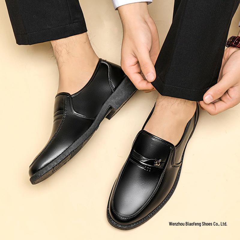 Men's Black Slip-On Leather Shoes: Business Formal & Casual Korean-British Style