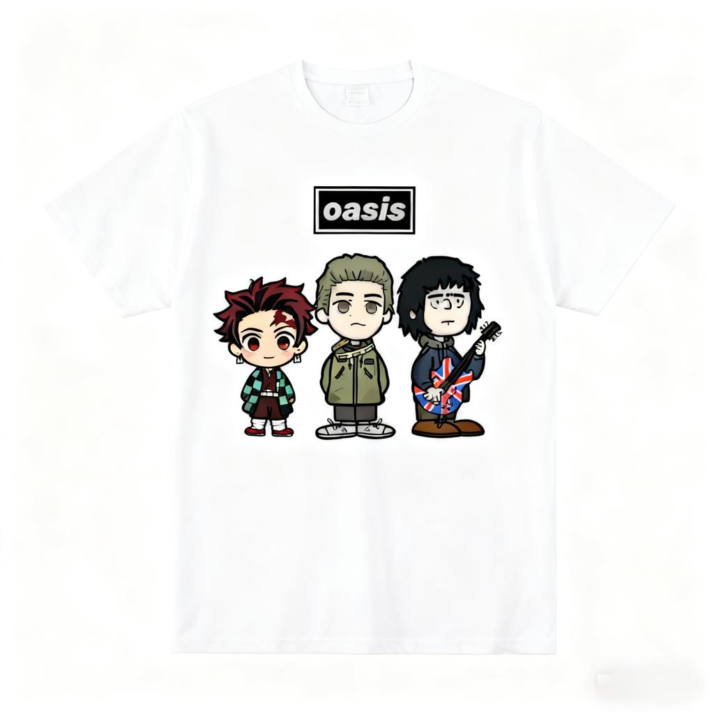 Oasis Summer Shortsleeved Tshirt Retro European and American Punk Rock Youth Cartoon Comics Men and Women Fashion Y2K Top