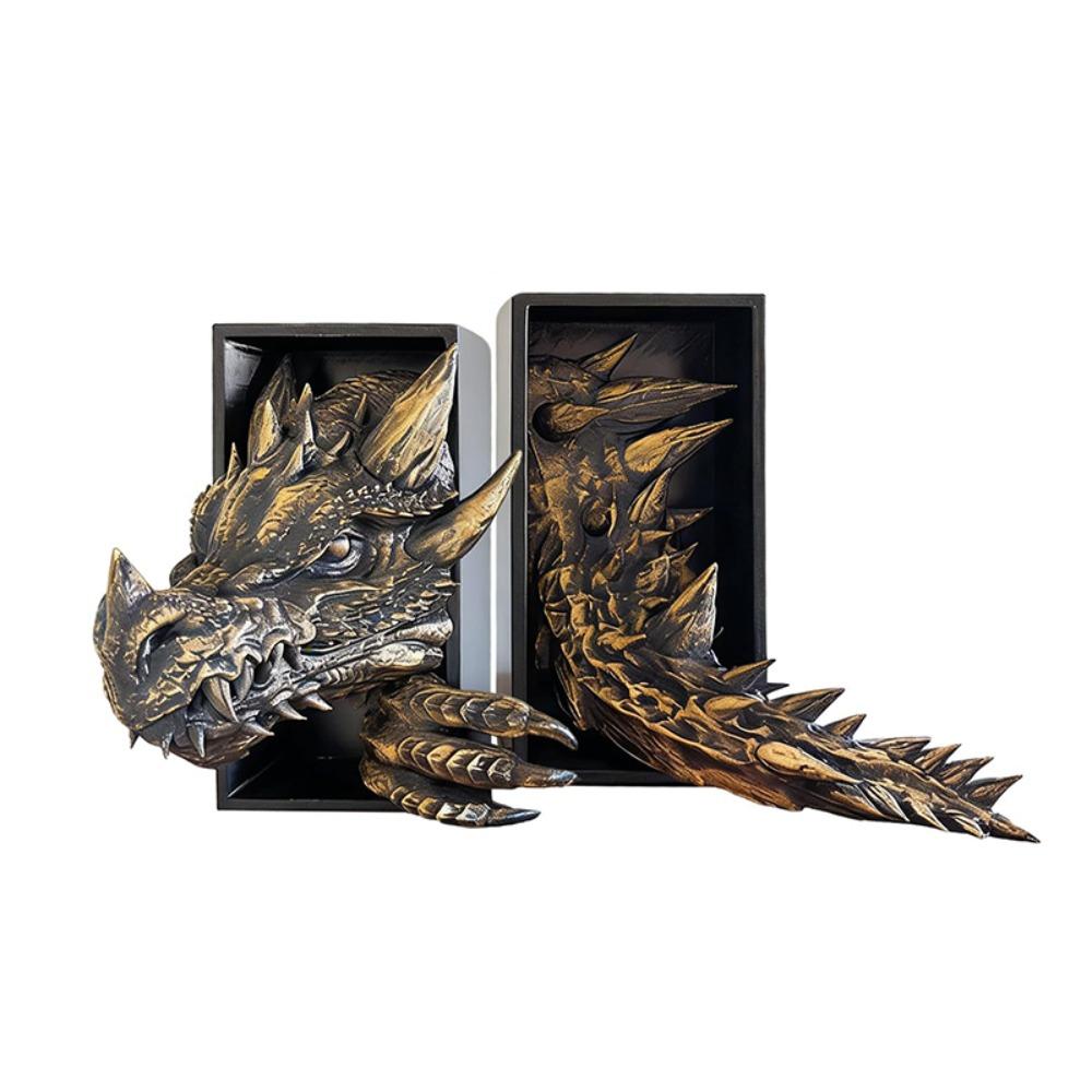 Vintage Dragon-Shaped Book Stand Set 3D Bookshelf Dragon Ornaments File Cabinet