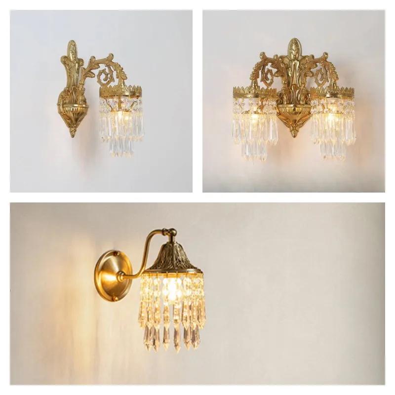 Luxury Copper Crystal Wall Lamp For Living Room Bedroom Loft Indoor Home Double Head Gold Vintage Retro Style Wall Sconce Lights