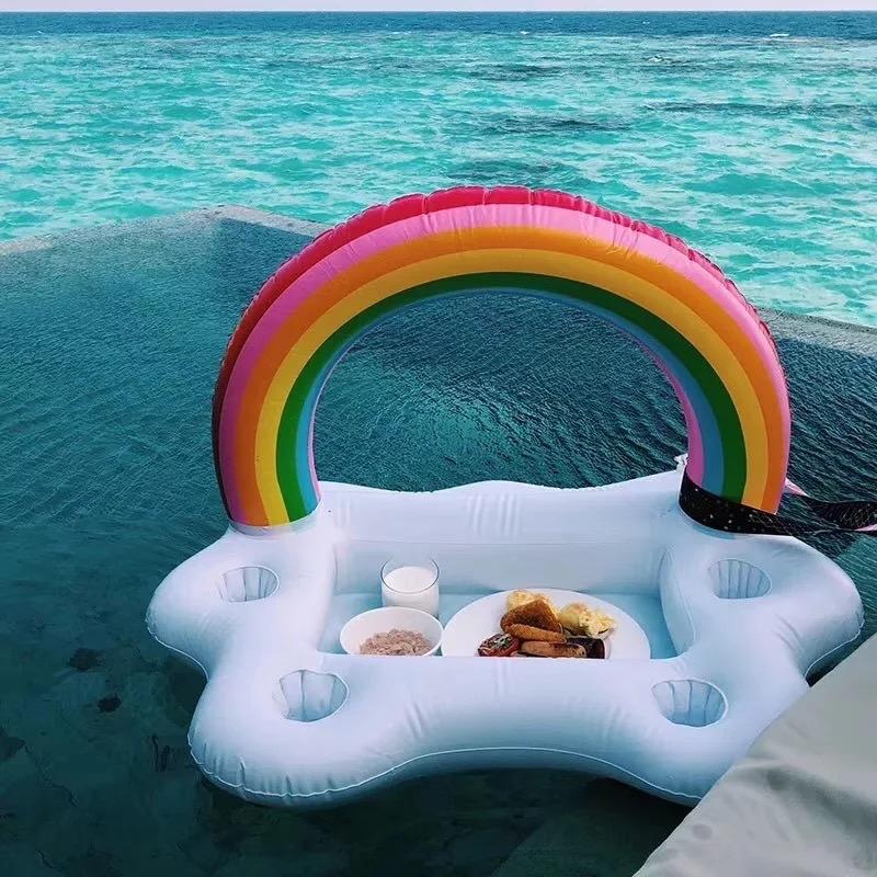 Floating Table Summer Party Bucket Rainbow Cloud Cup Holder Swimming Pool Inflatable Bed Float Beer Drinking Cooler Bar Beach