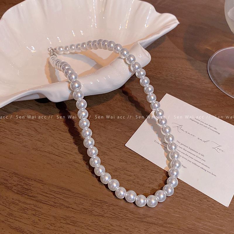 

French Pearl Necklace Women s Double Layer Stacked Temperament Neck Chain Sweater Chain Accessories