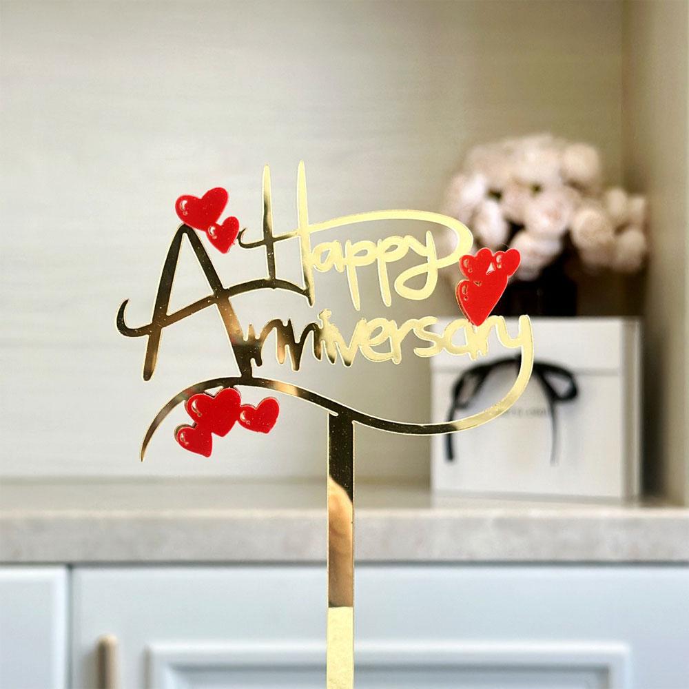 5PCS Acrylic Cake Topper Happy Valentine's Day Cupcake Topper for Wedding Party Cake Decorations Love Heart Dessert Decoration
