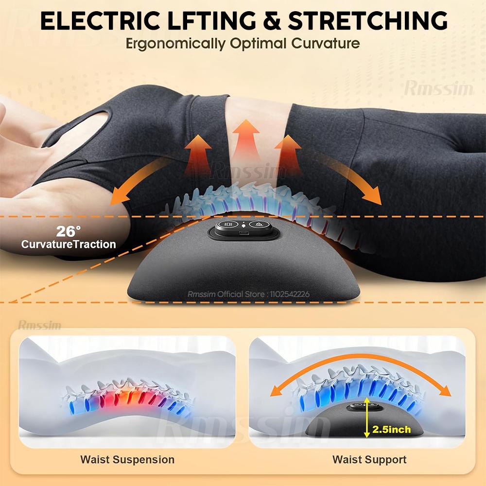 3-in-1 Electric Lumbar Support Pillow with Heat,Vibration &Traction,Waist Relief Waist Support Back Pillow Waist Protection Pad