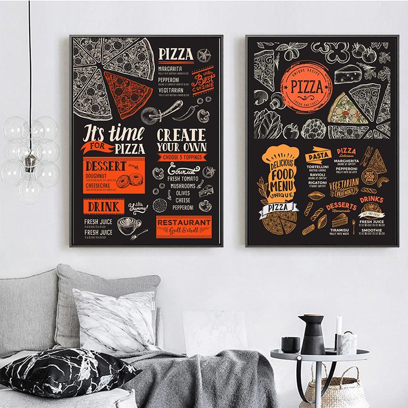 Vintage Pizza Menu Brochure for Food and Drink Cafe Canvas Painting Wall Art Italian Food Posters Restaurant Wall Decoration