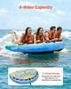 Towable Tube for Boating, 4 Riders Inflatable Boat Tubes and Towables, 308 Kg Capacity Water Sport Towable Tube for Boat To Pull - with Fins, Full