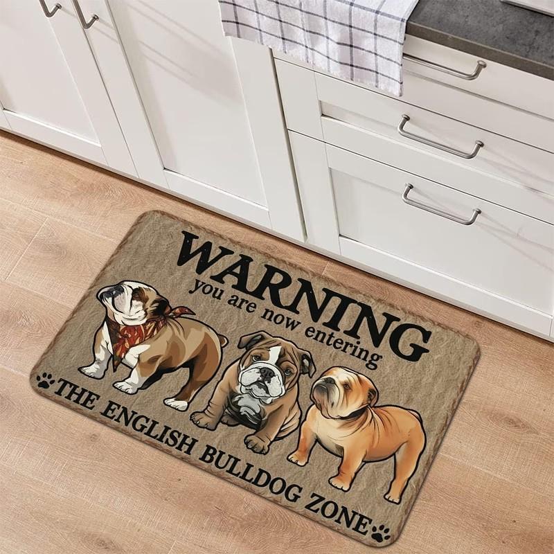 Tapis de bienvenue Bulldog Anglais Tapis de sol Slogan d'avertissement amusant pour chien Tapis d'entrée Décoration avec graphique de chiot mignon Pour les amoureux des chiens 30x50cm gray
