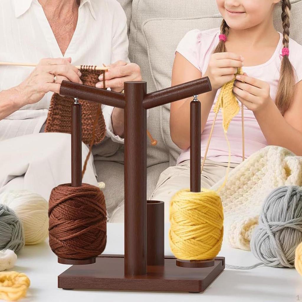 Crochet Yarn Holder Double Spindles Compact with Phone Stand Ball for Shelf Studios Home