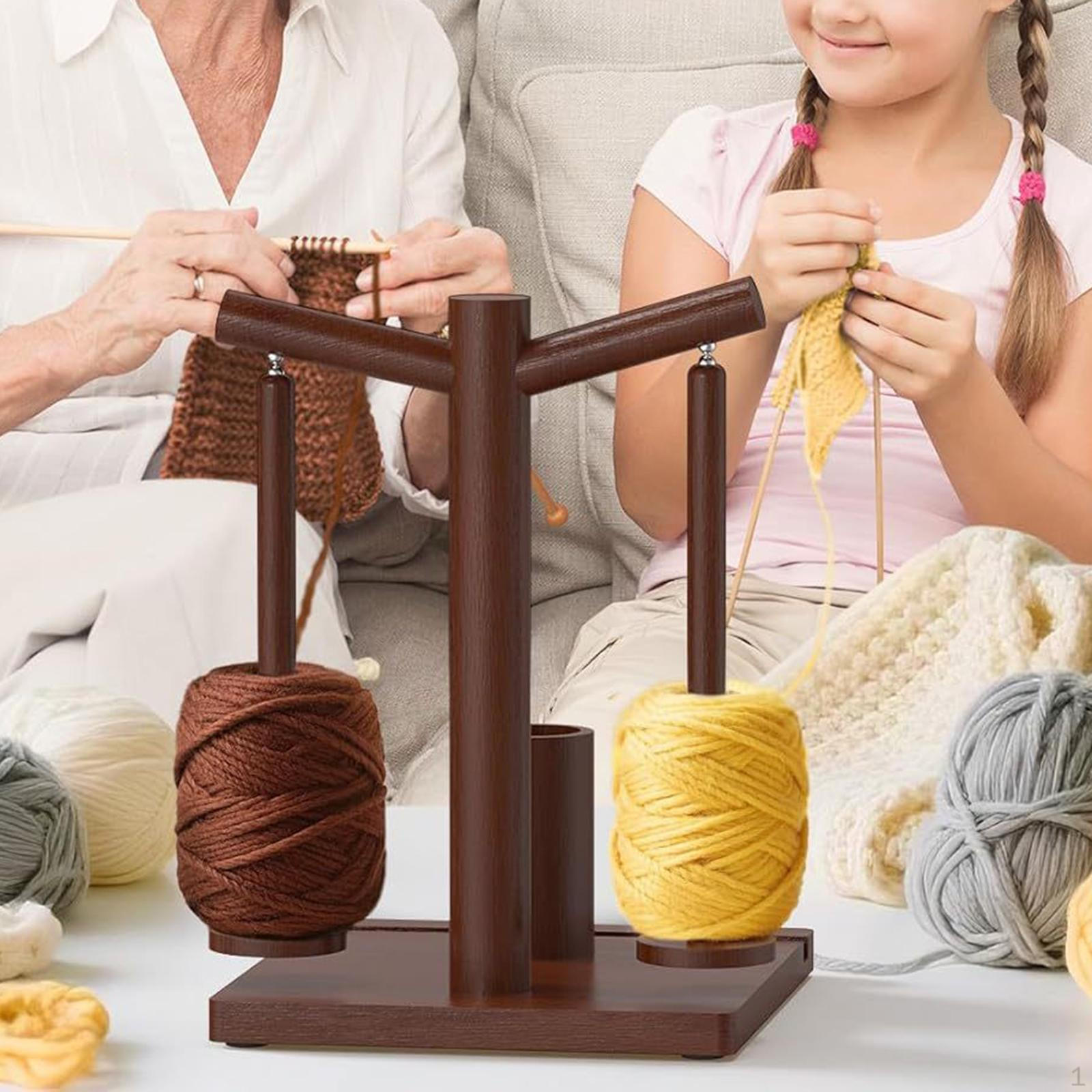 

Crochet Yarn Holder Double Spindles Compact with Phone Stand Ball for Shelf Studios Home темно-коричневого