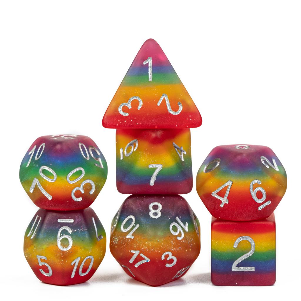 Cusdie 7Pcs Pride Flag Dice DND Trans-Pride D&D Dice Multicolor D4-D20 Polyhedral Dice Set for Role Playing Game Board Games
