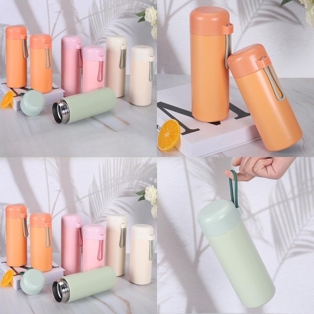 320/420ml 304 Stainless Steel Vacuum Flask, Portable Pocket Insulated Water Bottle with Carry Strap
