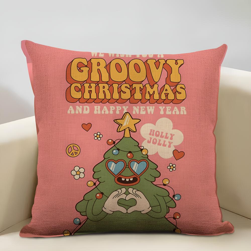 Cute Cartoon Christmas Cushion Cover Household Decoration Linen Sofa Cushion Cover: Skin-Friendly & Breathable With Invisible Zi
