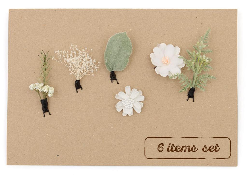 [SOUBIEN] Soubien Coming-of-Age Ceremony Hair Ornament Set, Dried Flower Style Artificial Flowers, 6 Pieces, White and Green Flowers (sbn-kaz10020)