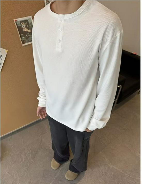 Unisex Waffle Knit Henley Hoodie - Spring/Autumn 2025 Trend, Solid Color, Casual Long Sleeve L