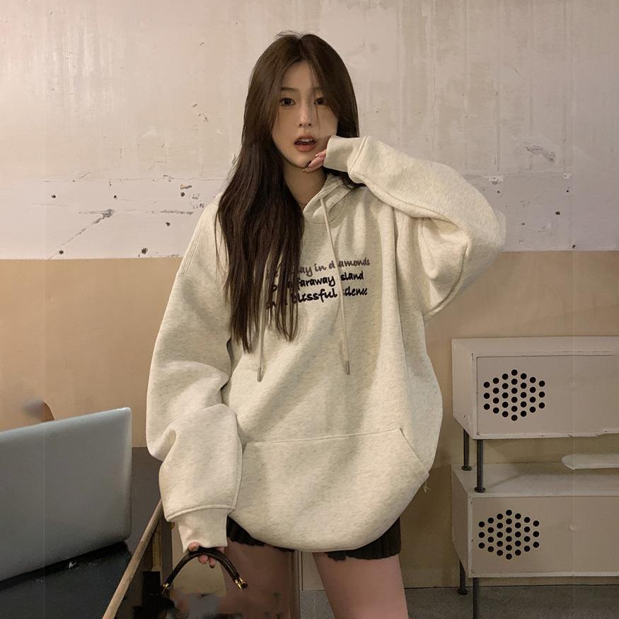 Women Long Sleeve Hooded O Neck Loose Pullovers Female Tops Solid Color Sweatshirts