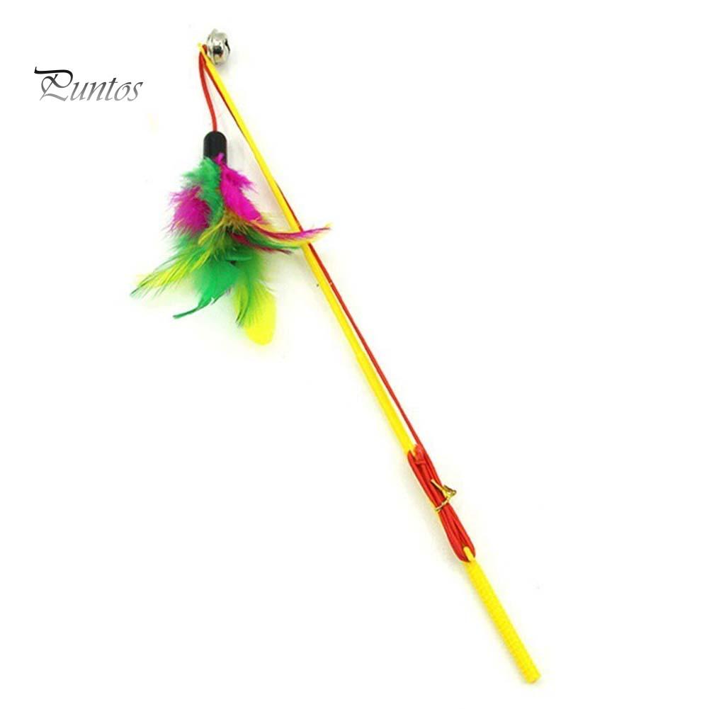 Puntos Pet Cat Puppy Teaser Bell Feather Retractable Stick Rod Funny Interactive Toy