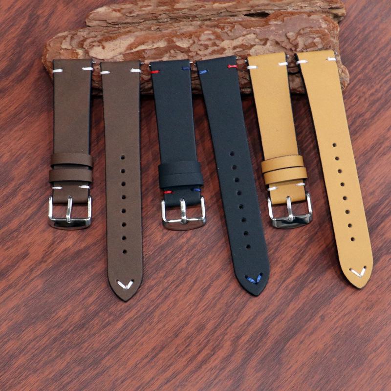 Universal Quick Release Matte Leather Watch Strap for Huawei - Retro Crazy Horse Leather with Apricot Tail, Sizes 18/20/22