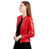 Womens PU Leather Short Jacket Stand Collar Slim Fit Casual Outerwear In Navy Blue