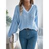 Autumn and Winter V-neck Twist Lantern Long Sleeved Pullover Sweater Women Loose Stripe Tops Ladies Fashion Elegant Casual Office Women's Clothing
