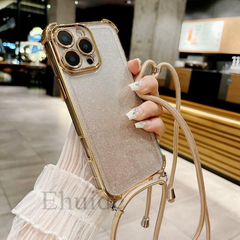 

Shockproof Strap Case For Xiaomi Mi 15T Pro 14T Redmi Note 15 15C 14 14C POCO X6 Glitter Crossbody Lanyard Plating Clear Cover Mi 14T&Case & Strap