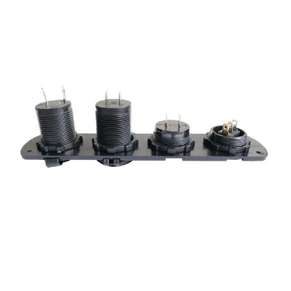 4 in 1 Marine Switch Panel 12V Dual USB Charger Socket Power Outlet LED Voltmeter Cigarette Lighter Socket ON Off Button Switch