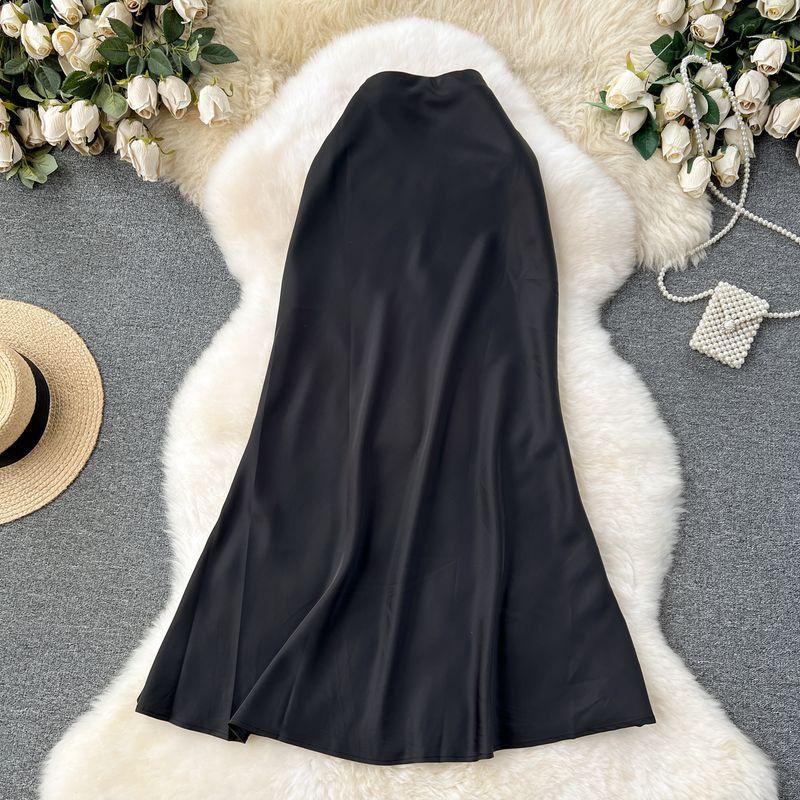 

Fashion Adult Lady like Woman Classy Mid Length Long Length Mermaid Dress Satin Black XL