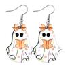 Polished Acrylic Charms Cute Reading Ghost Earrings, Sweet Bowknot Drop Dangle Earrings Lightweight Halloween Jewelry for Women Girls Fashionable