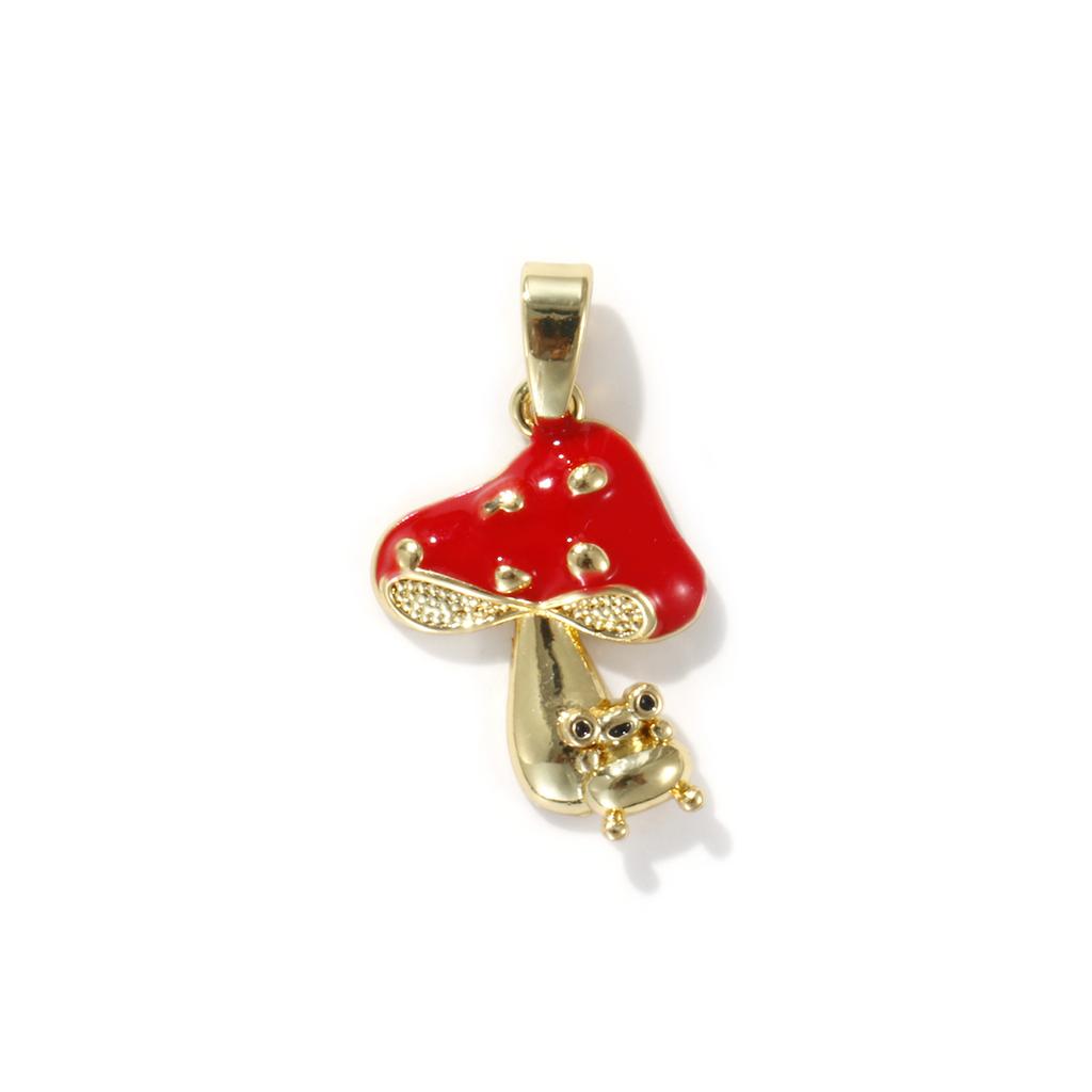 2 PCs Brass Charm Pendant 18K Real Gold Plated Red Mushroom Enamel Pendants For Necklace Bracalet Jewelry Making Findings