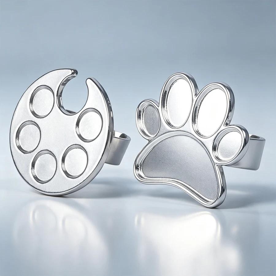 Mini Nail Art Mixing Ring Palette, Cute Paw Print Finger Ring Palette for Gel Nail Polish, Acrylic Paint Manicure DIY Nail Salon