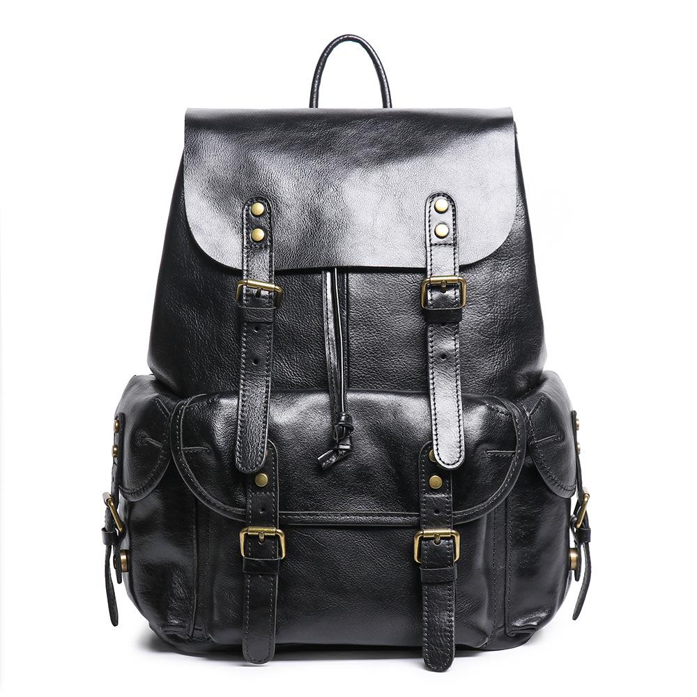 2026 Genuine Leather Men's Backpack Cowhide, Double-shoulder Bag, Large Capacity Computer Backpack, Business Travel