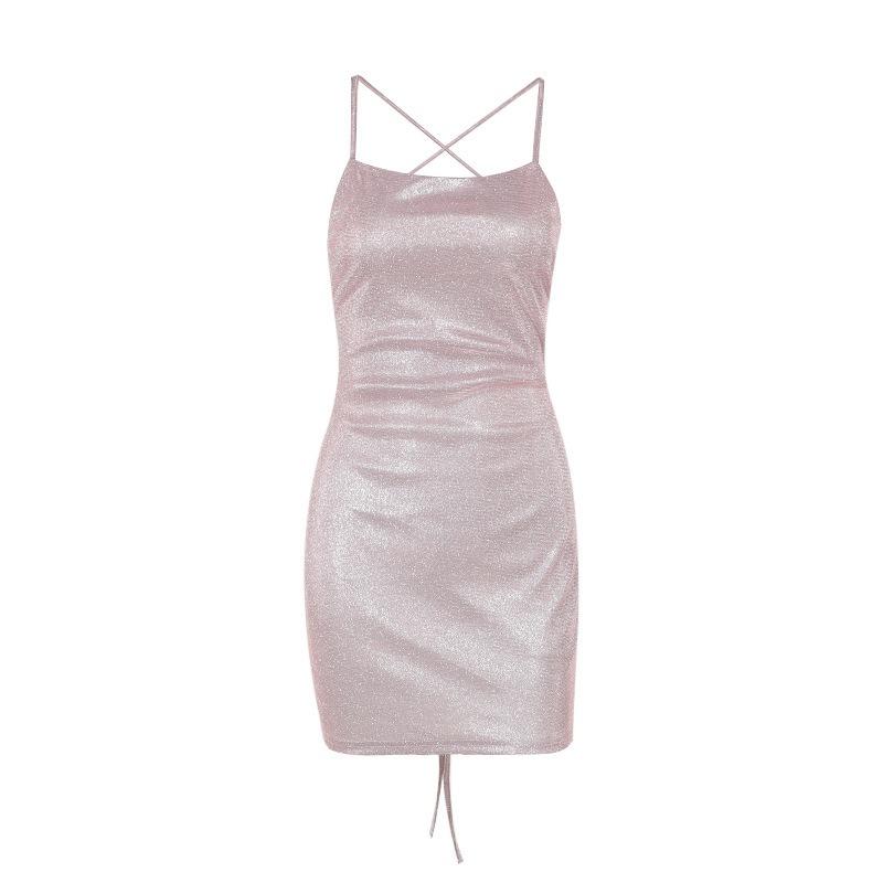 Fall Short Dress Fashion Style Sexy Slim-fit Sparkly Halter Strap Slip Dress